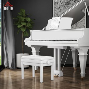 HOMCOM Banc de pian, banc de clape reglabil în înalțime din lemn masiv, compartiment de depozitare, 55 x 33 x 48-58 cm alb | Aosom Romania