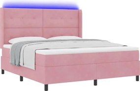 vidaXL Pat cu arcuri cu saltea cu led Roz 180 x 200 cm Catifea