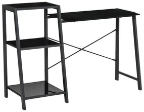 HOMCOM Birou pentru camera si birou cu raft 3 rafturi, birou modern din sticla si metal, 126x45x86.7cm, negru
