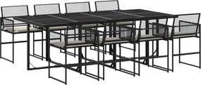 vidaXL Set mobilier de grădină cu perne, 9 piese, negru, poliratan