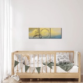 Tablou - Pictură barcă pe mare (cu ceas) (90x30 cm)