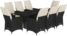 vidaXL Set mobilier de grădină cu perne, 9 piese, negru, poliratan