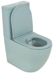 Set vas wc stativ rimless verde turcoaz mat Foglia Oslo cu rezervor si capac soft close inclus Turcoaz