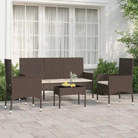 vidaXL Set mobilier de grădină cu perne, 4 piese, maro, poliratan