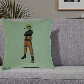 Perna Personalizata Naruto Uzumaki Portret Complet, 40x40 cm, Verde, Husa Detasabila, Perna Inclusa, BEKZ®