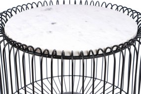 Masuta de cafea rotunda din marmura si fier Malibu 51x51x56,5 cm alb/negru