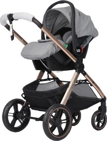Carucior nou nascuti 3 in 1 NOVOKIDS™ X2000 series, Cu geanta bebe, Cadru Aluminiu Gold, Amortizoare, Roti din cauciuc plin AVE, Landou, Scoica auto,