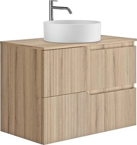 Set dulap baza suspendat Gala Canaletto 2 sertare 80 cm cu blat finisaj lemn bej mat