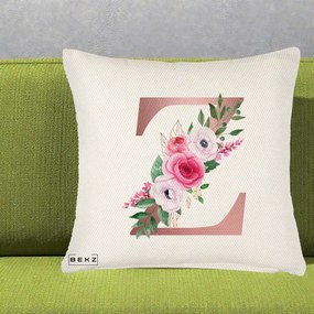 Cadou Personalizat - Perna Personalizata Monograma Rose Gold Litera Z, 40x40 cm, Crem Reliefat, Husa Detasabila, Perna Inclusa, BEKZ®
