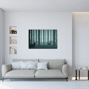 Tablou - Cerb cu lup pe stânci (90x60 cm)