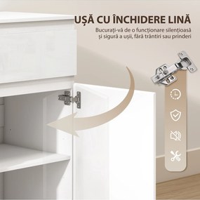 HOMCOM Bufet Modern cu 5 Sertare și Raft Reglabil, Alb Lucios | Aosom Romania