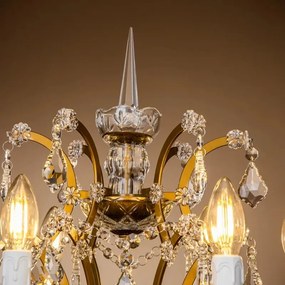 Lampă de masă din metal, auriu, cu 6 brațe tip lumânare și cristale din sticlă, 85 x 45 cm, „Memphis”