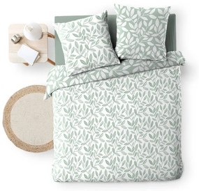 Lenjerie de pat albă-verde din microfibră pentru pat dublu, extinsă 240x220 cm Sequoia – douceur d'intérieur