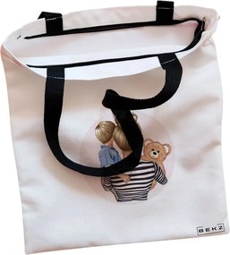 Sacosa de Panza pentru Cumparaturi, Geanta Tote, model Mother of a prince 2, Cu fermoar, 38x34.5 cm, Alba, BEKZ®
