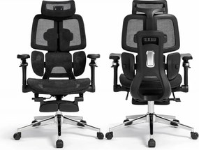 RESIGILAT- DeluxStar T10 Premium – Scaun ergonomic, cotiere 6D ultra moi, Suport Lombar 3 Zone Dinamice, Spătar ajustabil pe inaltime, Sezut Translatie, Tetiera 4D, mecanism multifunctional inclinare/blocare, pivotant, Mesh, Negru
