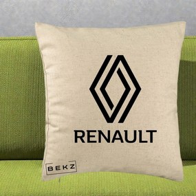Perna Personalizata cu emblema Renault, 40x40 cm, Bej, Husa Detasabila, Perna Inclusa, BEKZ®
