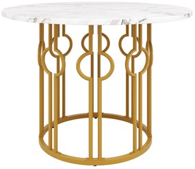 Masă rotundă pentru 4 persoane, Alb+Auriu | Aosom Romania