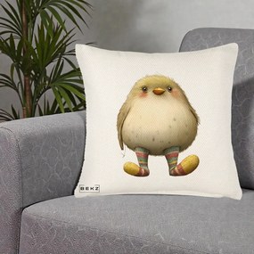 Perna Decorativa Pui Pufos cu Sosete Dungate, 40x40 cm, Crem Reliefat, Husa Detasabila, Perna Inclusa, BEKZ®