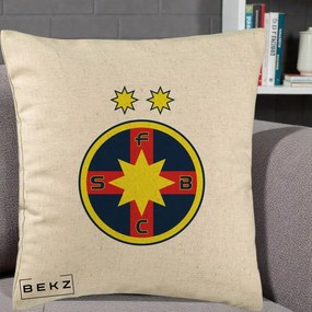 Perna Personalizata FCSB Fotbal Club Steaua Bucuresti, 40x40 cm, Bej, Husa Detasabila, Perna Inclusa, BEKZ®