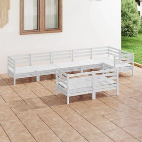 3082925 vidaXL Set mobilier de grădină, 8 piese, alb, lemn masiv de pin
