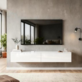 HOMCOM Dulap TV Suspendat 180 cm pentru TV până la 75 Inch, Dulap Modern pentru Living cu Uși cu Deschidere prin Apăsare și Orificii pentru Cabluri, Consolă Multimedia Montată pe Perete, Alb Lucios | Aosom Romania