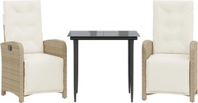 vidaXL Set bistro cu perne, 3 piese, bej, poliratan
