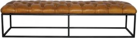Bancă tapițată din piele naturală maro și metal negru, cu capitonaj, 50 x 132 x 45 cm, „Brooklyn”