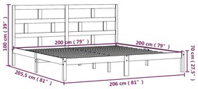 Cadru de pat, alb, 200x200 cm, lemn masiv de pin Alb, 200 x 200 cm