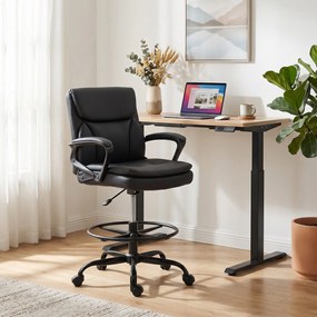 HOMCOM Scaun de desen Scaun de birou ergonomic rotativ cu înălțime și suport pentru picioare reglabil Negru | Aosom Romania