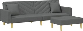 vidaXL Canapea extensibilă 2 locuri/perne/taburet, gri închis, textil