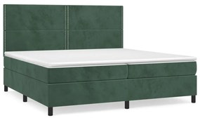 Pat box spring cu saltea, verde inchis, 200x200 cm, catifea Verde inchis, 200 x 200 cm, Culoare unica si cuie de tapiterie