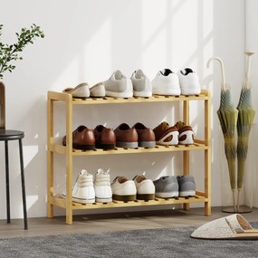 HOMCOM Etajeră din bambus cu 3 niveluri pentru pantofi pentru 9 perechi pentru antreu hol 70x26x57,5 cm natural | Aosom Romania