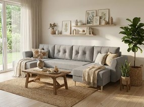 Canapea extensibila in forma de U SILVIANO 300x140 cm, gri + 2 perne CADOU