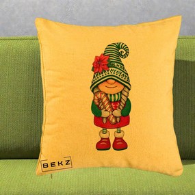 Perna Decorativa Gnom Craciun Verde cu Bomboane si Floare, 40x40 cm, Galben, Husa Detasabila, Perna Inclusa, BEKZ®