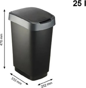ROTHO Coş de gunoi SWING TWIST, negru şi argintiu 25 l