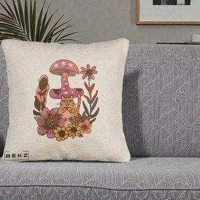 Perna Decorativa Ciuperca Pisica Boho, 40x40 cm, Bej Canapea, Husa Detasabila, Perna Inclusa, BEKZ®