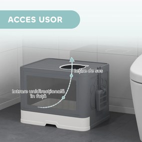 PawHut Litieră pentru Pisici cu Capac Intrare Dublă, Sertar, Lopată Gri | Aosom Romania