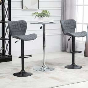 HOMCOM Set de 2 Taburete de Bar Design, Spătar curbat căptușit, Înălțime de ședere reglabilă 61-81 cm, pivotante 360°, Suport pentru picioare, Velur Gri | Aosom Romania