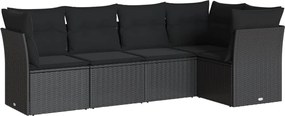 vidaXL Set mobilier de grădină cu perne, 5 piese, negru, poliratan