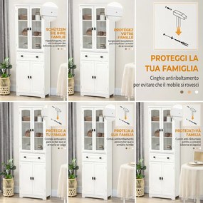 HOMCOM Bufet de Bucătărie cu 2 Dulapuri și Sertar, Mobilier de Bucătărie cu Uși și Rafturi Reglabile, 60x30x160 cm, Alb | Aosom Romania