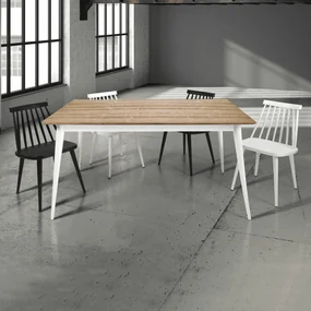 MASA SIMPLY- LEMN MASIV - LEMN NATUR, PICIOR ALB - 140 cm / 85 cm / h 77 cm