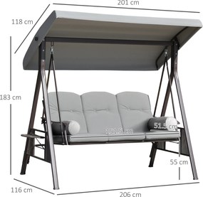 Outsunny Balansoar pentru 3 Persoane cu Acoperiș Reglabil și Suporturi Laterale, Gri Deschis | Aosom Romania