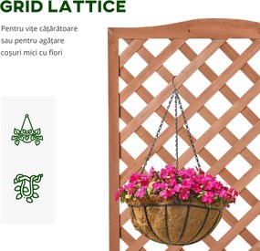 Outsunny Jardinieră cu spalier, bac de flori ridicat, pentru plante cățărătoare, legume, flori, din lemn masiv, interior și exterior, curte, grădină, balcon, 70 x 28 x 117 cm, maro | Aosom Romania
