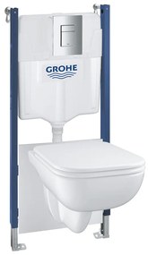 Set vas WC suspendat Grohe Solido 5 in 1 rezervor incastrat cu clapeta crom Even si capac Start Edge