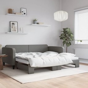 vidaXL Pat de zi cu extensie, gri închis, 90x190 cm, textil