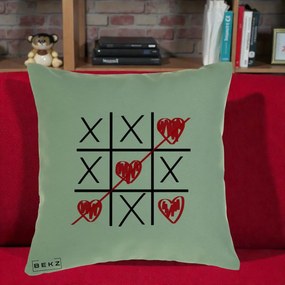 Cadou Romantic - Perna Personalizata Love Joc X si Inima cu Castigator Iubire, 40x40 cm, Verde, Husa Detasabila, Perna Inclusa, BEKZ®