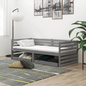 3083691 vidaXL Pat de zi cu sertare, gri, 90x200 cm ,lemn masiv de pin