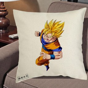 Perna Personalizata Dragon Ball Goku Super Saiyan 2 Lupta, 40x40 cm, Ecru, Husa Detasabila, Perna Inclusa, BEKZ®