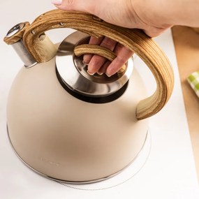 Fierbător fluierător Klausberg KB 7913, 2.5 L, Mâner cu efect de lemn, Inducție, Bej