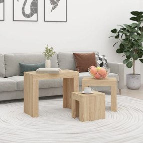vidaXL Mese suprapuse de cafea, 3 buc, stejar sonoma, lemn prelucrat